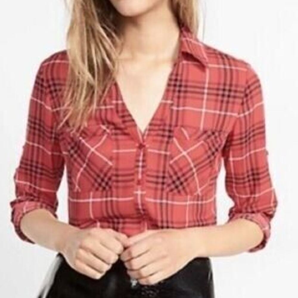 Express Womens Portofino Shirt S Plaid Career Corp Academia Preppy Office Siren